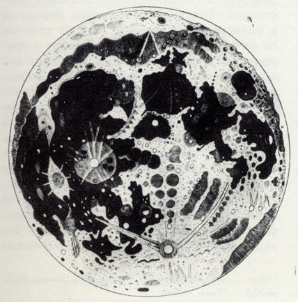 Зарисовка лунной поверхности по Гевелию, который считается основоположником селенографии. Гевелий создал первую карту поверхности Луны