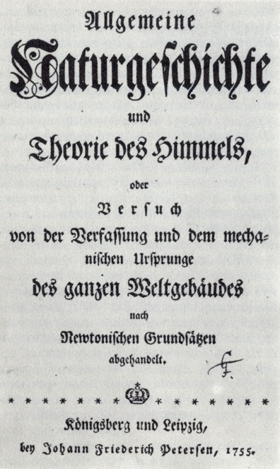 Титульный лист 'Всеобщей естественной истории и теории неба' Эммануила Канта (1755 г.)
